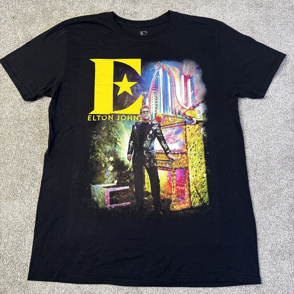 2018 Elton John Black T-Shirt Fare well tour Yellow Brick Road Size Large